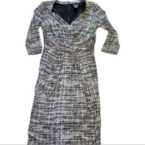 NYDJ Women Black & White Marled at Knee Faux Wrap 3/4 Sleeve Dress Sz 8 Lined